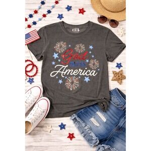 Isaac Morris God Bless America Graphic Tee Charcoal Mineral Wash Large L